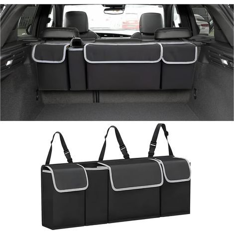 Organizer per bagagliaio di terza generazione [aggiornamento 7 volte] Organizer per auto di grande capacità, dotato di [rete elastica robusta e 4 bastoncini magici] Borsa portaoggetti ordinata e salva