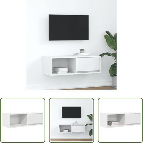 Armoire tv - Meuble TV blanc 80x31x25,5 cm bois d'ingénierie (1/5)