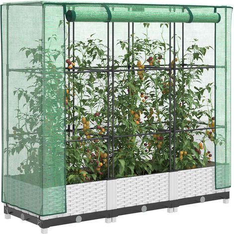 Hochbeet mit Gewächshaus-Aufsatz Rattan-Optik 120x40x123 cm