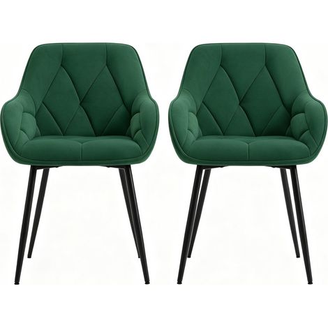 Set de 2 sillas de comedor tapizadas en terciopelo verde oscuro con patas de metal MODENUIT (1/5)