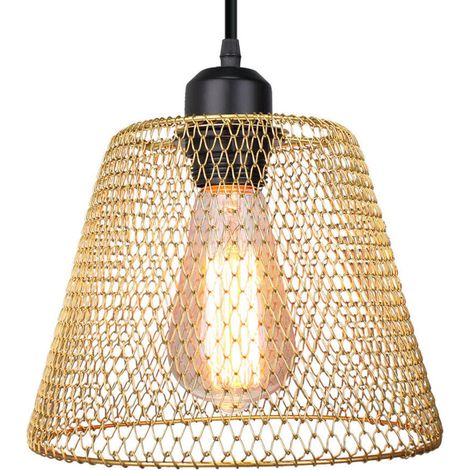 Lustre suspension industrielle en métal cage 20cm style rétro creative corde réglable lumière pour salon café restaurant chambre , E27 Doré (1/4)