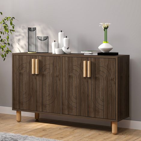 Aparador Venerina, Alacena 2 Estantes, 4 Puertas, 4 Compartimentos, 120x30x74h cm Marrón Nogal (1/5)