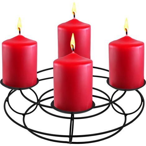 Adventskranz aus Metall in schwarz mit Piks - 29 cm - Kerzenständer mit 4 Haltern für Echtwachs Kerzen - Weihnachten Advent Winter Tisch Deko Gitterkorb Kerzenleuchter