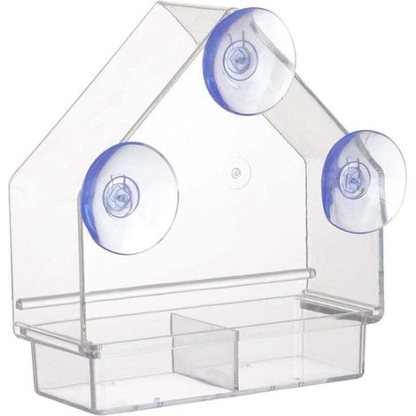 Mangeoire à Oiseaux Transparente avec ventouses Super Fortes Plateau Amovible Rechargeable résistant aux intempéries- (1/4)