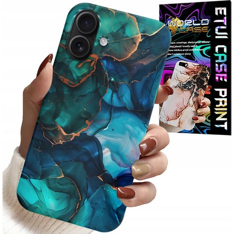 Custodia per iPhone 16 - retro con motivo marmorizzato blu e verde (1/5)