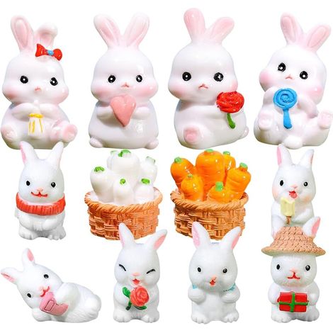 12 Figurine, Résine, Bords Arrondis, Lapin, Décoration Gâteau, Jardin Miniature