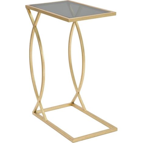 Tavolinetto da Divano Glam 45,5x25,5x60 cm in Ferro e Vetro Nero e Oro (1/5)