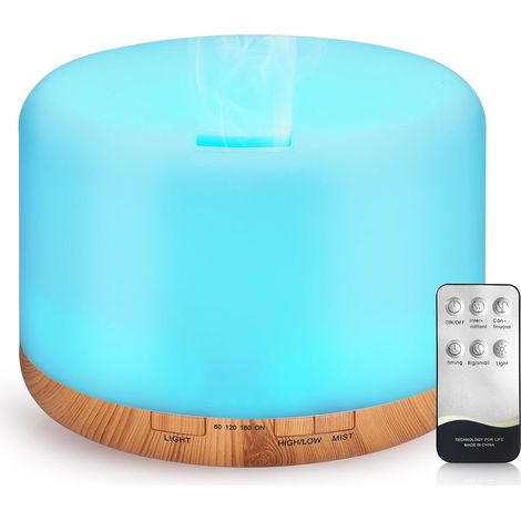 1000ML Diffuseur Huiles Essentielles, Humidificateurs pour Chambre Arrêt Automatique avec Éclairage LED, 1 L Diffuseur de Parfum Électrique pour la Chambre/Bureau/Spa - Grain de Bois Clair (1/5)