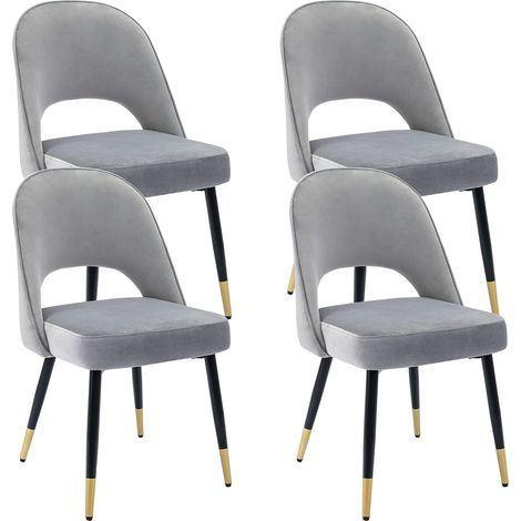 Set di 4 Sedie da Pranzo in velluto Sedie da Cucina Moderne con Gambe in Metallo per Soggiorno, Grigio