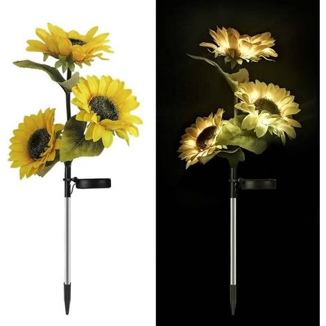Lampe Solaire Extérieure - Lanterne Tournesol Classique à 3 Têtes - Prise de Sol pour Jardin, Patio, Pelouse, Paysage