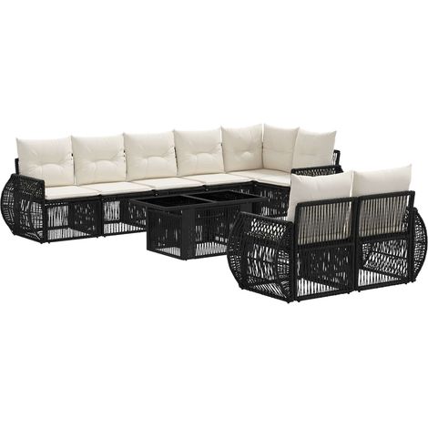 Conjunto de sofás de jardín 9 uds. Negro y Blanco Crema vidaXL (1/5)