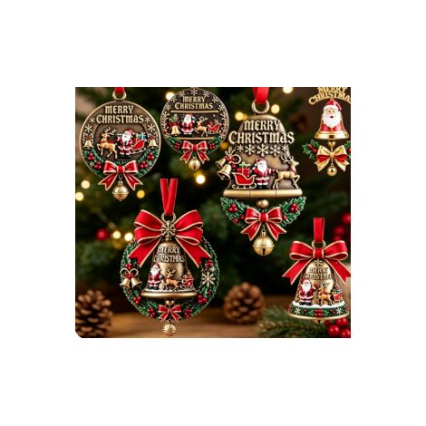 décoration de noël pendentifs plats en acrylique 6 modèles différents père noël renne cloches décorations suspendues accessoires pour sapin de noël vitrine (1/5)