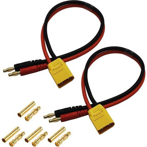XT90 Male to Banana Plug Adapters, 4mm, 12AWG Cable, 30cm, for RC Batteries (1/5)