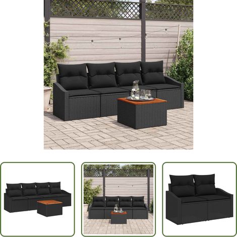 vidaXL Jardin -  Ensemble de canapé de jardin avec coussin 5 pcs Noir polyrotin (1/5)