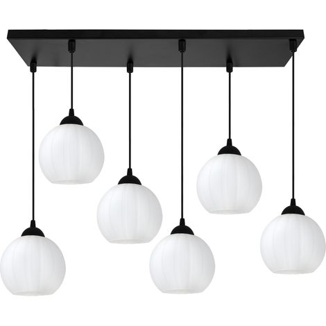 Lampada a sospensione Costa nera, 6 lampadine a sfera bianca, attacco E27 (1/5)