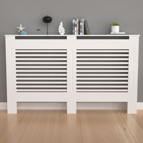 Cache Radiateur Design - Hauteur Intérieure 100cm- Couver Blanc Moderne avec Lattes Horizontales - L 152 x 19 x 101 cm