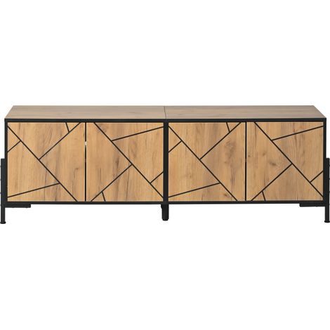 Mobile TV basso 153 x 40 x 50 cm in MDF naturale con 4 ante, per TV fino a 65 pollici (1/5)