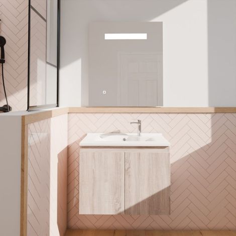 Meuble PROLINE 70 cm avec plan vasque et miroir Elégance ht80- Bois- Plan vasque en Résine (1/5)