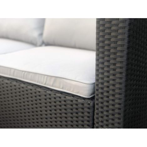 Evre Rattan Outdoor Garden Furniture Set Miami Sofa Coffee Table, Foot Stool Rattan (Black) (1/3)