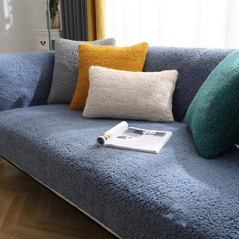 Thick L-Shaped Sofa Cover for 1/2/3/4 Seater Sofas, Protective Sofa Cover, Universal Non-Slip Faux Fur Sofa Cover for Living Room (Sherpa Blue, 30 50cm) (1/5)