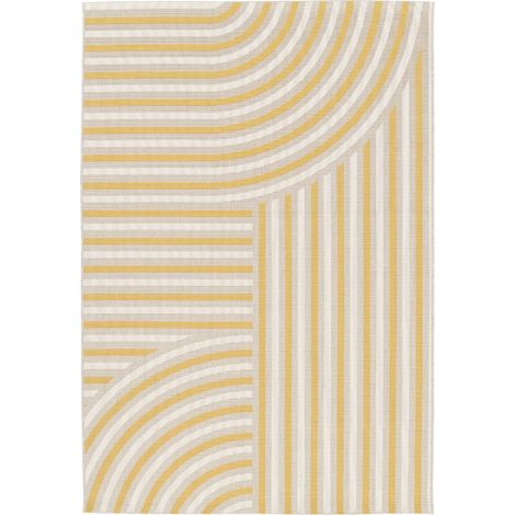 SUNSHINE COURBE - Tapis extérieur intérieur moderne à motifs courbes jaune et beige 160x230