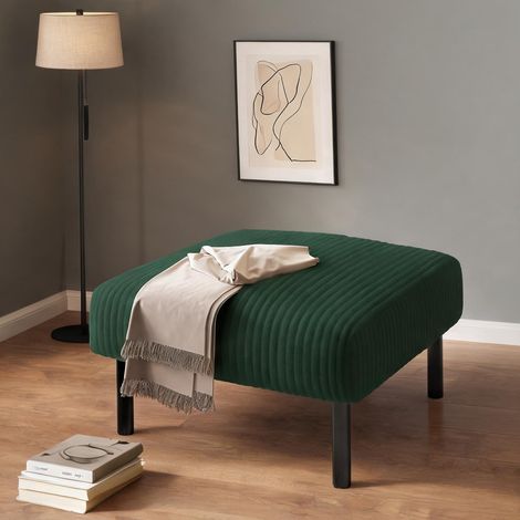 Pouf en velours côtelé vert émeraude 35 x 35 x 25 cm en corduroy (1/5)