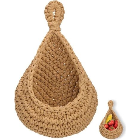 Jute Hanging Basket – Bohemian Storage Basket – Hemp and Cotton Rope – For Fruits and Vegetables – Decorative for Living Room and Kitchen (1/5)