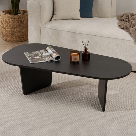 Tavolino da Salotto Dozza, Forma Ovale, Materiale Piano in Legno Nobilitato, Colore Ripiano Nero, 130x65x40h cm Nero (1/5)