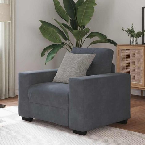 Sessel Dunkelgrau 60cm Samt mit Holzarmlehnen für Wohnzimmer (1/5)
