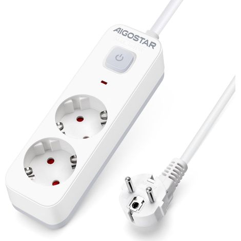 Aigostar Multipresa 2 Prese 16A 250V, Cavo 3 M, Protezione Multipla Montaggio a Parete, Presa Europa (1/5)