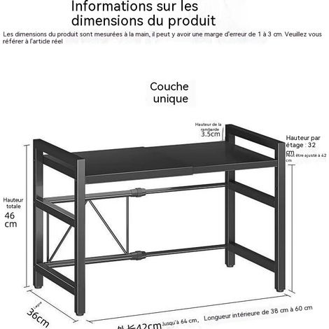 Étagère à Micro-Ondes Réglable, Support de Micro-Ondes de Cuisine à 2 Niveau avec 6 Crochets, Noir (1/5)