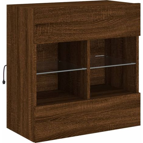 Mobile TV multimediale scaffale per televisione televisione buffet sala da pranzo soggiorno camera da letto a parete con luci LED rovere 58,5 x 30 x 60,5 cm marrone 020027953