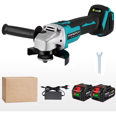 Meuleuse d'angle sans fil 125 mm brushless 4 vitesses – meulage polissage découpe métal bois – compatible batterie Makita avec 2 batteries et boîte en carton (1/5)