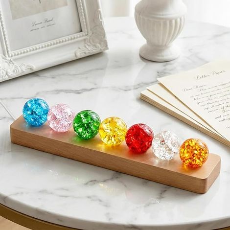 40mm Boule de Cristal Chakra - Boule Lumineuse Chakra avec Lampe LED Sphere Cristal de Roche Cristaux Base Bois (1/5)
