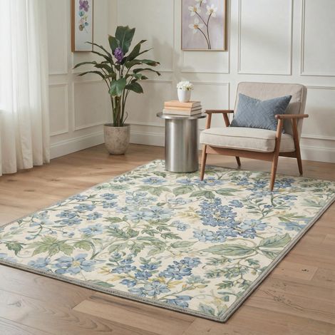 Tapis Salon Vintage 120x170cm Lavable en Machine Rug AntidéRapant Poil Ras, pour Chambre Salle a Manger Descente de Lit Bureau, Cuisine,Vert Floral (1/5)