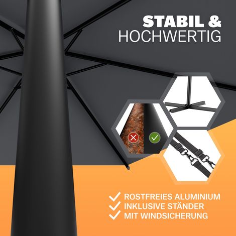 KINGSLEEVE® Sonnenschirm Sochi UV-Schutz 80+ mit Ständer 330cm Kurbel Alu schwenkbar neigbar Garten Terrasse Balkon 3,3m Ampelschirm UV Groß  anthrazit (1/5)