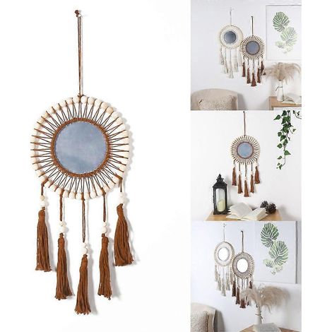Miroir rond décoratif mural en macramé, miroir mural pour salon (1/4)