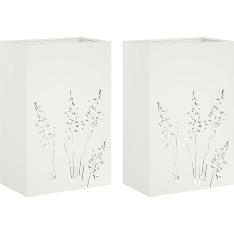 Lot de 2 Bacs à Fleurs d'Extérieur Cache-Pots de Jardin en Acier Blanc 50 x 30 x 75 cm (1/5)