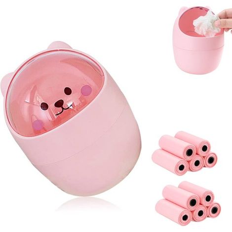 Poubelle de table en plastique avec couvercle, mini poubelle compacte pour maison, bureau, toilettes et salle de bain, format pratique pour petits déchets, rose (1/5)