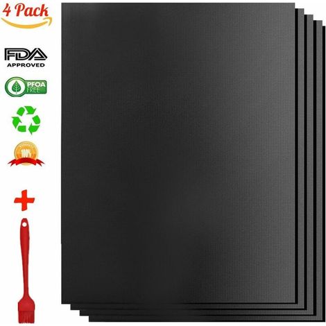 Tapis de Cuisson pour Barbecue et Four, Lot de 4 Tapis BBQ Anti-adhérent Réutilisable Nettoyable, Idéal au Gaz Charbon, 330 x 400 x 0.2 mm (1/5)