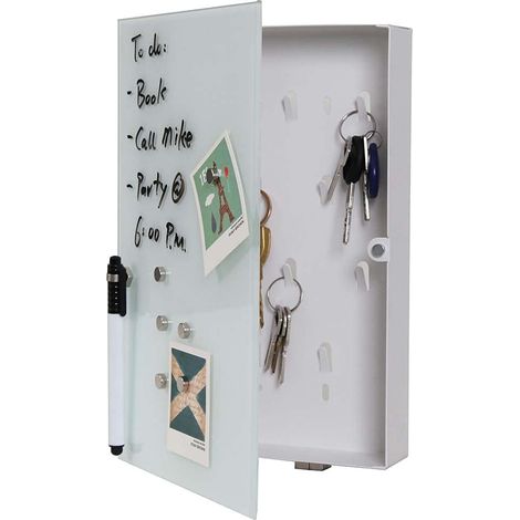 Coffret Porte-clés avec Tableau magnétique en Verre + aimants et marqueur, Blanc, Unique (1/5)