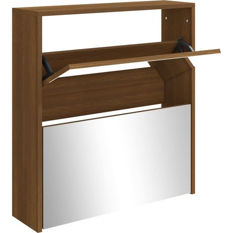 Meuble à chaussures,Armoire à chaussures miroir à 2 niveaux Chêne marron 63x17x67cm CFW6210229 (1/5)