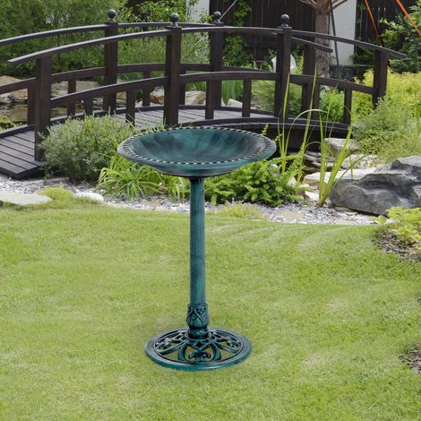 Vogelbadschale mit 50 cm Durchmesser, Vogeltränke für den Außenbereich auf einem Ständer, Höhe 69,5 cm, rostfarben