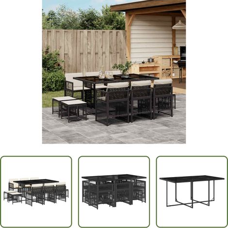 vidaXL Gartenstuhl - 11-tlg. Garten-Essgruppe mit Kissen Schwarz Poly Rattan (1/5)