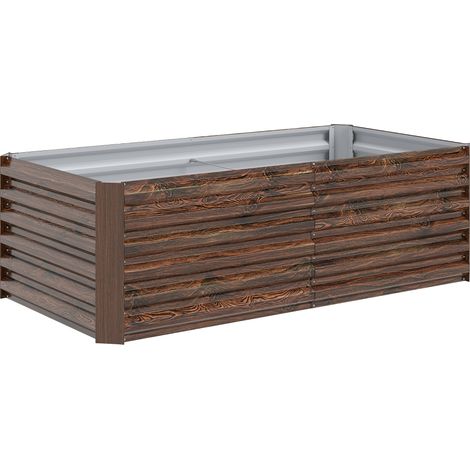 Letto per Orto Rialzato 180x90x57,5 cm con Fondo Aperto e Bordi Arrotondati in Acciaio Zincato Marrone Scuro (1/5)