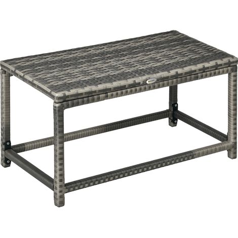 Outsunny Outdoor Coffee Table, Garden PE Rattan Side Table with Plastic Board Under the Full Woven Table Top and Rectangular Frame for Patio, Balcony, Mixed Grey (1/5)