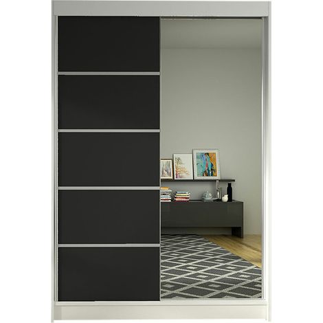 Armario Closico Salvor III, Blanco + Negro, 200x120x58cm, Puertas de armario: Correderas, Número de estantes: 5 (1/4)
