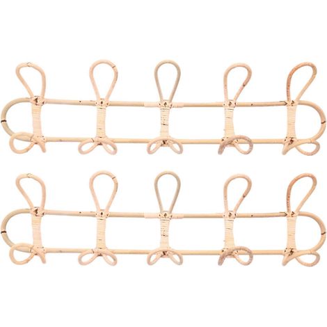 Set aus 2 großen Wandhaken aus Rattan für Kleidung und Hüte, mit Hakenhalterung und Organizer, für die Inneneinrichtung. (1/5)
