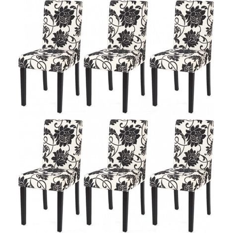 Lot de 6 chaises de salle à manger en tissu imprimé blanc&noir pieds foncés CDS04222 (1/5)