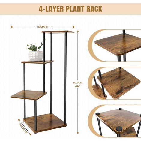 Support de fleurs en métal d'intérieur de quatre étages, support de pot de fleur d'angle, peut contenir une variété de plantes, présentoir de plantes multicouches en bois, adapté au salon, à la chambr (1/5)